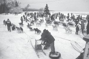 Long-time musher Arleigh Jorgenson of Grand Marais was one of the organizers of the original Gunflint Mail Run, held in 1980. This photo, shared with the Cook County Historical Society by Jorgenson, shows the start of a race at the Coast Guard Point in Grand Marais. Jorgenson no longer races, but still lends a hand when called upon. He was part of the trail crew at last week’s Gunflint Mail Run.