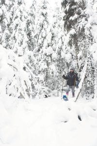 Walking in a winter wonderland at last. Although snow is somewhat sparse near Lake Superior, those who head “over the hill” can find abundant snow, like this winter hiker in the Hungry Jack Lake area.