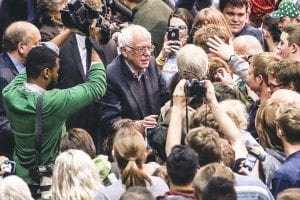 Presidential Candidate Bernie Sanders visits with members of the crowd after his speech at the DECC on Tuesday, January 26. In attendance at the Future to Believe in rally were a number of Cook County residents.