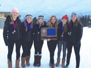 The Cook County/Silver Bay Vikings are the Section 7 champions. The girls’ team captured first place in the Section meet at Giants Ridge on Tuesday, February 2, 2016. Pictured with their medals and the Section 7 plaque are (L-R) Sela Backstrom, Madysen McKeever, Haley Yoki, Morgan Welch, Reilly Wahlers and Alyssa Martinson. See more Alpine action on page B7.