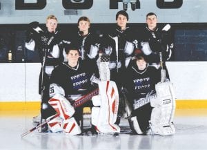 The Cook County members of the North Shore Bantam A hockey team are (L-R, front) Chase Bronikowski, Cameron Roy. (L-R, back) Connor Somnis, Timothy A. Miller, Josh Prom, Ethan Sporn.