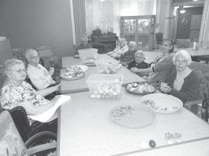 National Volunteer month is celebrated in April. The Care Center appreciates all the volunteers who brighten the days for Care Center residents. Residents also like to volunteer when they can. They were very busy filling Easter eggs for the Community Easter Egg hunt. They filled a grand total of 3,572 eggs! (L-R) Helen Ford, Betty Larsen, Joyce Hagen, Donna Willett, Bob Heideman, Bernice LeGarde, Marce Wood and Ethel Leng.