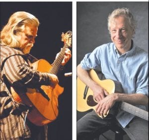 The talented fingerstyle guitar duo Tim Sparks and Phil Heywood will be performing at the Arrowhead Center for the Arts on May 21. Left: Sparks has been described as a player who is “fresh, exotic and totally cool.” Right: Phil Heywood is an award-winning guitarist, but also draws listeners in with his warm baritone.