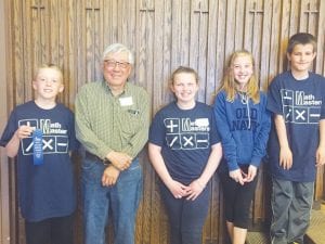 The Sawtooth Mountain Elementary School Math Masters team did well at the regional Math Masters of Minnesota Challenge on April 22. (L-R) Paul Dorr, Team Advisor Duane Hasegawa, Kate Peck, Hailey Wiele, Jules Deneweth.