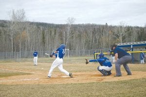 Rory Bakke drove the ball down the first base line for a single in this at bat. The boys averaged 6.33 runs over six games and outscored their opponents 38-19 but only managed to split the week-long series 3-3. The team is in the heart of the season and Head Coach Arleigh Jorgenson said every game would be played with the thought of preparing for the playoffs.