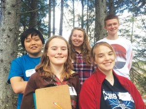 Cook County sent two teams to the recent Envirothon competition. Above: Isak Terrill, Amelia Roth, Abbey Prom, Jessica MacCudden, Leif Anderson (Not pictured Elsa Lunde). Right: Advancing to State competition are (L-R) Maya McHugh, Andy Kern, Linnea Henrikson, Lucy Callender, Clair Sherburne.