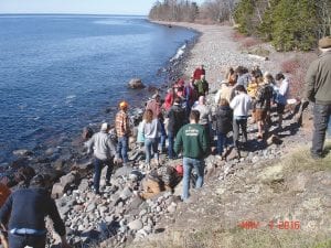 This group from The Institute on Lake Superior Geology stopped at several points along the North Shore as they came over from Duluth for one of the field trips that took place during the Institute’s annual meeting. This photo was taken just east of Hovland.