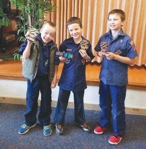 Cook County Cub Scout Pack 167 held their Pinewood Derby on Saturday, May 7. Nine Cub Scouts brought pinewood cars to race on the track at St. John’s Catholic Church. Everyone had a great time. The young men who took home trophies were (L-R) Ayden De Rosier, 2nd place; Noah Smith, 1st place; and Ethan Tate, 3rd place.