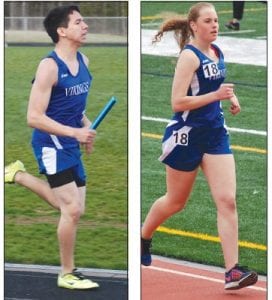 Left: Jerod Spry ran a 61.5 split in the 4x400 meter relay at the conference meet. Right: Alyssa Martinson ran a nice mile at Sections, finishing in 7:11.