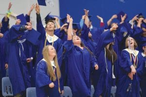 We did it! After Cook County High School Principal Adam Nelson declared that the 44 members of the Class of 2016 had fulfilled the requirements to earn their degrees, the graduates celebrated.