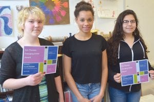 This year’s Eric Thomas Emerging Artist Award recipients with Eric Thomas’s niece, Molly Thomas. (L-R) Cassie Burkett, Molly Thomas, Samantha Scalise.