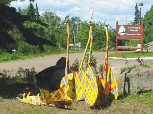 The colorful moose sculpture at Last Chance Gallery in Lutsen was upended by the powerful June 19 storm. Gallery staff was delighted to return to work the next day to see that Good Samaritans had gotten the moose back on its feet.