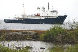 The T/S State of Michigan was anchored just outside the Grand Marais harbor last week. The 224-foot ship is used by the Great Lakes Maritime Academy (GLMA), which is located in Traverse City, Michigan to train people to be licensed mariners on ships of all sizes, including freighter, tankers, and ore boats.