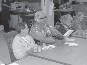 Care Center residents enjoyed a social with Helena Blake, director of nursing who retired in June after almost 40 years at the Care Center. (L-R) Ellen Hargis, Helena Blake and Eileen Hall.