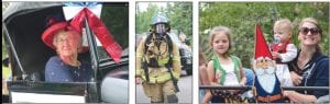 Upper left: Shirley Bierbaum looked lovely in the Schroeder Historical Society parade entry. Middle: There was a long line of fire trucks as all of the West End fire departments took part in the parade. A couple of Lutsen firefighters donned turnout gear and handed out pocketfuls of candy to kids. Upper right: The Tofte Commercial Fishing Museum had a Scandinavian theme.