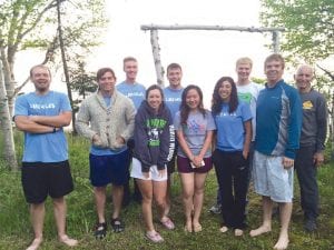 As part of a leadership-training program, a group of college students pedaled from Texas to the Canadian border. Left: Dr. Coleman Patterson, pictured with his sister, Marce Wood of Grand Marais, led them on their journey.