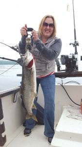 Rae Lynn Billbe of Rockford, Minnesota caught this nice 36- inch lake trout while fishing with Captain Kelly Shepard of North Shore Outdoors Lake Superior Charter Fishing last week. Her uncle is Cook County Auditor Braidy Powers. Captain Shepard joked, “Too bad Braidy had to work and miss out on the charter.”