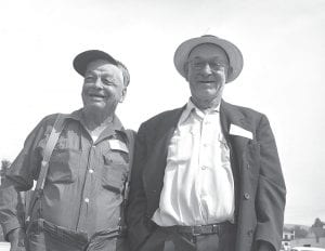 The Zimmerman brothers – Sam (left) and John – seem to be enjoying a joke at somebody’s expense as they talk over old times in this August 1960 photo taken during Fisherman’s Picnic. John, 83 but still on the job as a night watchman in Duluth, was invited to attend the Little Red School program at the Cook County Fair later in the year. He was one of the few remaining members of the Mayhew school, the first school in Grand Marais. In all, about 75 former students, teachers and superintendents attended the reunion during the September fair.