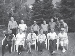 The Grand Marais Class of 1951 recently celebrated their 65th class reunion while many also enjoyed the annual Fisherman’s Picnic festivities. Classmates Charlie McElevey and Ret. Col. Richard Lund hosted the get-together at Dick Lund’s cabin on Devil’s Track Lake. Several classmate’s spouses and friends also attended. (L-R, front) Karin McElevey, Joan Hall, Jean Johnson, Bobbie Bockovich, Carol Tveekrem and Barbara Olson. (L-R, back) James Tveekrem, Charles McElevey, James Hall, Dick Bockovich, Richard Lund and John Lindell. It was agreed that the grilled steaks and homemade rhubarb pie were enjoyed by all.