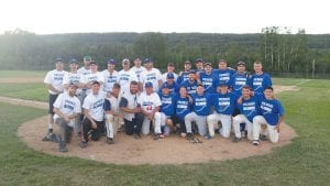 Although the blue team (alumni who graduated after 2008) soundly defeated their older white team counterparts (graduates before 2008), everyone had a great time and players posed for team photos afterwards. The White Team: (L-R, front) Kyle Ford ‘05, Ben Larson ‘05, Tryg Waterhouse ‘99, Craig Horak ‘99, organizer Arleigh Jorgenson. (L-R, back) Dennis Burton ‘74, Andy Borud ‘07, Travis Van Doren ‘00, Jeff Plahuta ‘07, Noah Waterhouse ‘99, Troy Berneking ‘00, Rick Tavernier ‘00, Jake Hammond ‘00, and Nick Hingos. The Blue Team: (L-R, front) James Groth ‘09, Taylor Baham ‘08, Jacob Rude ‘09, Owen Anderson ‘16, Joe Borud ‘07, Rory Bakke ‘16. (L-R, middle) Daniel Ditmanson ‘11 and Will Petty ‘11. (L-R, back) Colin Everson ‘13, Sammy Warren ‘08, Cody Everson ‘08, Jamie Wick ‘15, Casey Everson ‘08, Richie Furlong ‘15. (Not pictured: Stephen Hahn, ’06, Dylan Quaife ‘12, Brandon Donek ‘07, John Fagerman ‘08, Danny Ford ‘07.)