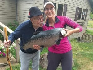 Above: The Nelson family had a great day on Lake Superior last week. Monique (Nelson) Albright, a 1989 Cook County High School graduate and her son Carter caught this 21-pound king salmon aboard her grandfather, Willard Nelson’s boat Silver Spray. Her father, Dick Nelson, noted that if she had caught it just a few days earlier she would have easily won the Fisherman’s Picnic Big Fish Contest. Grandpa Willard was delighted.