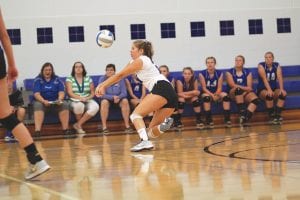 Viking libero Raina Ryden was a busy young lady during the game against the Barnum Bombers. Here she made one of many great plays on a ball, bumping it to her front line.