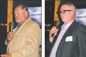 Above: State Senator Tom Bakk (left) and House Representative Rob Ecklund both attended the gala and gave brief remarks to the crowd. Bakk said he would continue to work for the county, and he listed off many projects that he had lent a hand in seeing accomplished. Right: Cook County Chamber of Commerce Director Jim Boyd reads off a long list of achievements Beth Kennedy has accomplished in her more than 40 years as a volunteer in the community. Beth was named the Community Business Leader of the Year by the chamber.