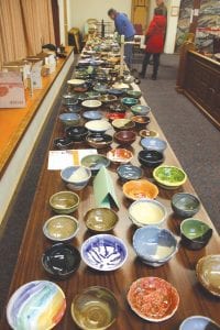 These beautiful bowls are made by volunteers at the Grand Marais Art Colony and will be sold at the November 10 Empty Bowls lunch and dinner that will take place at Bethlehem Lutheran Church in Grand Marais. Proceeds from the Empty Bowls fundraiser are used to fight hunger in Cook County. The cost to attend the lunch or dinner (or both) is $5 per meal.