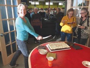 Barb LaVigne wasted little time cutting the cake to celebrate the Cook County Whole Food Co-Ops 40th anniversary party held on Oct. 5 What started as a volunteer operation has grown into a store with 30 paid staff. Highlights of this past year include 184 new people becoming owners, and the store posted more than $4 million in sales. 2016 also saw the Co-op give $6,125 back to the community. Sales of local products totaled $757,997 (a 19 percent increase), and sales of Cook County products totaled $80,635, a 22 percent increase over the last fiscal year. The co-op also received a sustainability award for having the most energy efficient co-op in the Midwest. Wages, salaries, and benefits to employees equaled $888,574, and solar panels were installed on the roof that will reduce energy needs by 15 percent.