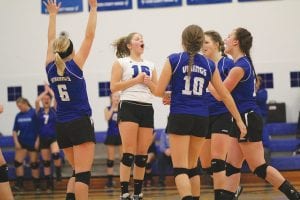 Pictured here, the Vikings celebrate their second round win in the Section 7A playoffs on Oct. 28. On Wednesday night (Nov. 2) the Vikings beat the North Woods Grizzlies in three straight games to advance to the championship match. That game will be played on Saturday, Nov. 5 in Virginia against Deer River. The Vikings now sport a 21-3 record and are the defending Section 7A champions. One more win will send them back to the state volleyball tournament. Go Vikings! Read about the game on page B1.