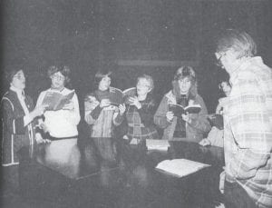 With this year’s presentation of the Borealis Chorale & Orchestra’s Christmas Concerts set for this weekend, Dec. 4 and 5, the News-Herald shares this Dec. 3, 1981 photo taken at a rehearsal for that year’s Messiah. Shown, from left, are Dori Moffatt, Cindy Norman, Janet Ringquist, Alice Muus, Bev Muus and conductor B.J. Muus. This year’s concerts begin at 7 p.m. at Bethlehem Lutheran Church.