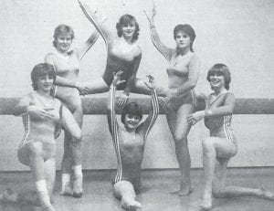 The Cook County High School Viking gymnasts represented the school in the regional meet at Grand Rapids on Feb. 19, 1983 before going on to compete in the state meet March 5 in Minneapolis. Pictured, back row from left, are Sally Skrien, Bridget Rolek and Lori Ryden; in front from left are Melissa Rosbacka, Kim Clothier and Lynn Swanson.