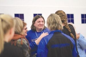 Surrounded by basketball coaches and players, an emotional Kelly Roberts accepted the Viking Fan of the Year award on behalf of her late husband, Don Roberts, who recently passed away from cancer. Don was a huge fan of both boys’ and girls’ sports teams, and his presence will be missed.