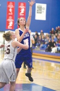 Senior Bayley Cox led the Vikings in scoring in the team’s last game of the regular season against the Nashwauk-Keewatin Spartans. Listed as a center, Cox is, according to coach Kelly Senty, “a tough competitor and strong force on the boards.”