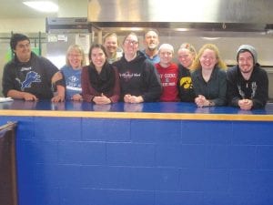 Northwestern college students, chaperones & local Doug Pervis. The kids enjoyed visit with the elders, a meal, then spent time cleaning the dining room and kitchen. The kids attend the college in Orange City, Iowa.