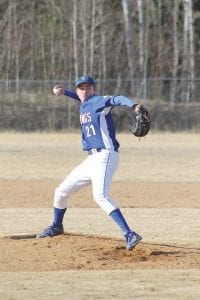 Above: Showing great pitching form, Tristen Bockovich sports a nice fastball and has some action on his curve ball. The sophomore got in an inning of pitching against Esko.