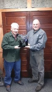 Ben Petz couldn’t attend the recent EMS conference, so he had to pick up “The Dolly Johnson Friend of Emergency Award” later. Here, Terry Spieker, Hovland volunteer assistant fire chief, presents Ben (on the left) with the award.