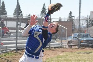 Dillon Sjogren chased down a foul ball pop up, making the catch for an out against the Ely Timberwolves. The Vikings fell 11-1 to the Timberwolves.