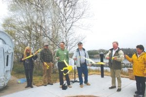 Dignitaries chosen to cut the ribbon to commemorate the new viewfinders at Taconite Harbor were (l-r): Anna Klobuchar, Kevin Johnson, Justin Otsea, Bruce Martinson, Lee Radzak, and Mary Somnis.