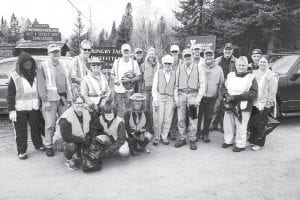 Each spring, the Gunflint Trail Scenic Byway Committee arranges for roadside clean up of the Gunflint Trail. This group of neighbors from Hungry Jack Lake volunteered to clean up the mid-trail area. Kneeling in front L to R: Kris Curtin, Liz Curtin, and Carla Jentoft. Standing L to R: Joyce Minnick, Richard Minnick, Bob Curtin, Mickey Chick, John Bottger, Larry Montan, Ann Norton, Phyllis Sherman, Barb Bottger, Roger Sherman, Dan Bartholet, Greg Wright, Jerry Johnson, Cathy Peterson, John Bartholet, Kari Bartholet. Not pictured, Tom Peterson, Matt Bartholet, and Dennis Chick.