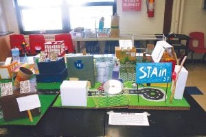 Ms. Spoon’s seventh-grade class took paper, cans, cardboard, you name it, and fashioned the used products into innovative cities. Great imagination and ingenuity was at work and on display when the project was finished.