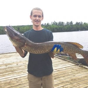 Doug Rodell from North Carolina caught this beauty while bobber fishing with a sucker minnow off the dock at Hungry Jack Lodge.