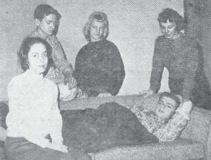 The first presentation of “Dear Diary,” the Cook County High School Senior Class play, was given April 6, 1960 and featured cast members Beverly Hansen (seated), and behind her from left Richard MacKenzie, Bobbi Zimmerman, Susan Toftey and Larry Thomsen (reclining). The three-act play was described as “a fast-moving comedy,” and was performed twice for the general public.