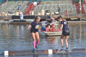 Taylor Everson (pink socks) and North Shore Roller teammate Alley Duclos met in the semifinals at the Lumberjack World Championships. Duclos won this close match and went on to win the World Championship in the Girls’ U10 division.