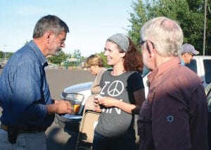 Following the meeting at the Community Center Leah Phifer, who is exploring a run for the 8th District congressional seat, talked to those who came out to meet her.