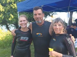 Three local swimmers braved the cold waters of Lake Superior to join in the 2.2-mile Point La Point swim held in Bayfield, Wisconsin on July 29. From L-R: Lynne Wiitala, Dave Nonnemacher and Ann Bellman.