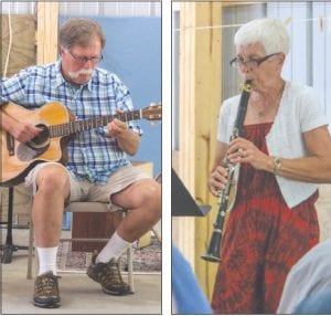 Left: Fred Anderson, on guitar, plays Jesus Joy of Man’s Desiring by J.S. Bach. Right: Kathy Bolstad on clarinet and Karina Roth (not pictured) on piano, played Tears in Heaven, from the movie Rush. Eric Clapton wrote the song.