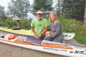 Looking relaxed and happy, Joe Zellner and Peggy Gabrielson took a break from paddling big water and visited with friends and family in Joe’s hometown of Grand Marais. The two may or may not make their goal to paddle all five Great Lakes in one calendar year, but it’s an adventure of a lifetime and so far despite a few setbacks, it’s been great, they both said.