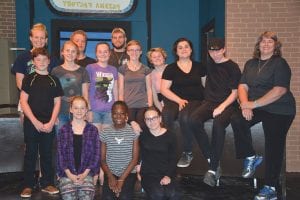 They may not take a bow after a play, but the play would never be possible without the work of the backstage crew. Front row L-R: Bryn Fitzgerald-Wells, Grace Nonnemacher and Kylie Viren. Middle row L-R: Noah Haussner, Linnea Henrickson, Amelia Roth, Robin Henrickson, Ellie Block, Yvonne Block, Sam Seitsema, Kay Carlson. Back row L-R: Lucy Callender, Noah Roth, and Joe James.