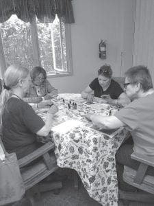 Alcohol ink pendant art class at the Senior Center with Susan McCormick, Gwen Neumann, Vicky Arndt and Jackie McKenzie.